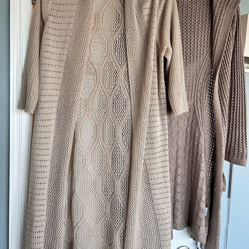 Two Cardigans (Lauren Michelle Tan Cardigan Sweater with Textured Knit)